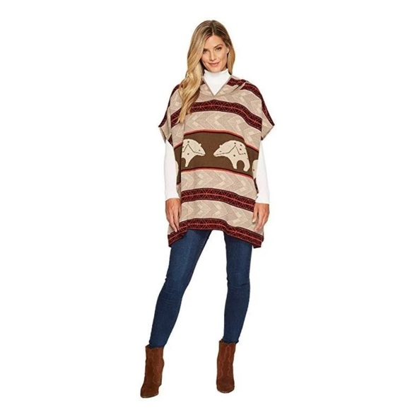 Pendleton Intarsia-Knit Bears Aztec Hooded Poncho - Picture 2 of 14